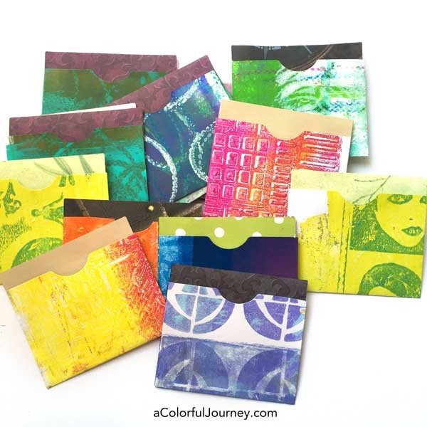 Using gelli prints to make playful library pockets with a Sizzix die