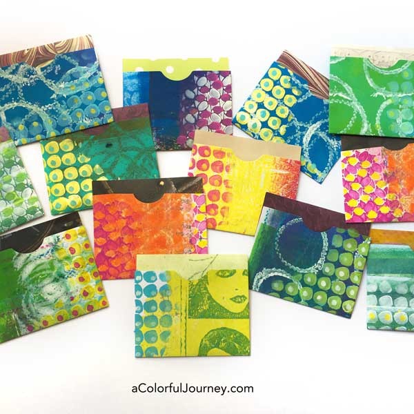 Using gelli prints to make playful library pockets with a Sizzix die