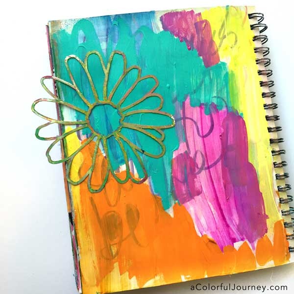 How to take an ugly art journal page and make it better with glitter and a stencil