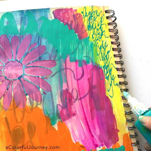 How to take an ugly art journal page and make it better with glitter and a stencil