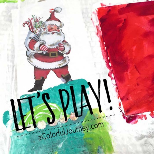 Using some of that cardboard all around and scraps on the counter, a very silly story involving eggs and Santa is revealed through art journaling play for the Let's Play link party! 