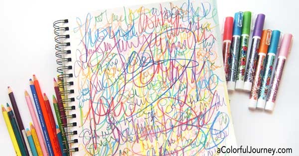 Video of colorful scribbling, used as her morning pages, is transformed with a butterfly stencil and paint.