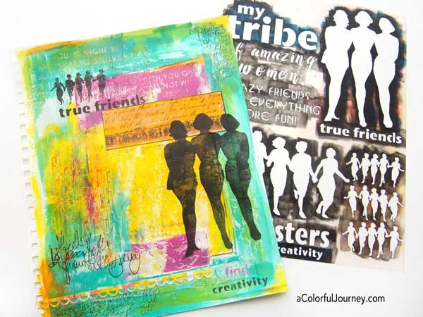 Finding your tribe stencil in an art journal page