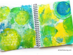 Video full of tips and tricks for Gelli printing® as she uses the round plates in an art journal with a round stencil!