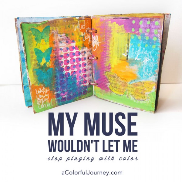 Video tutorial adding layers of color in a cardboard art journal with Carolyn Dube
