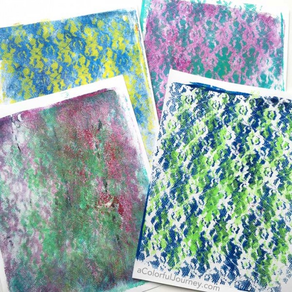 How to make textured and patterned Gelli prints® with cheap lace video for the week's Let's Play link party!