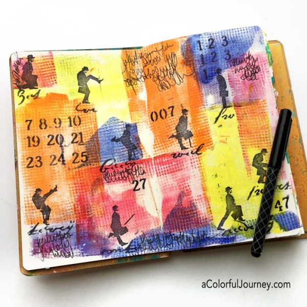 Video sharing how to use mesh from the hardware store as a texture tool on the Gelli plate® to create a background for a very silly art journal page for this week's Let's Play link party by Carolyn Dube