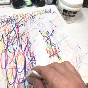 Video sharing how to build an art journal page with scribbled feelings and stenciling with Carolyn Dube