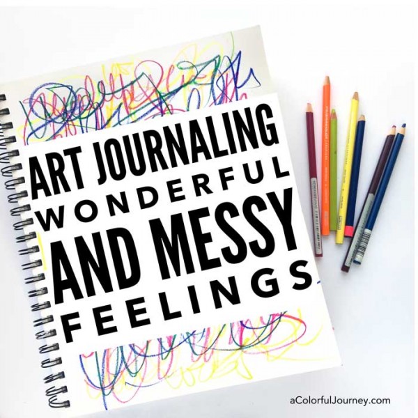 Video sharing how to build an art journal page with scribbled feelings and stenciling with Carolyn Dube