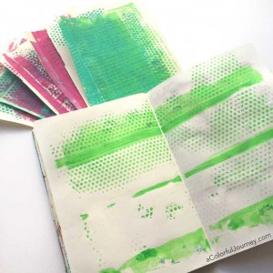 Video tutorial using supplies from the hardware store with a Gelli Plate® in an art journal for the Let's Play link party