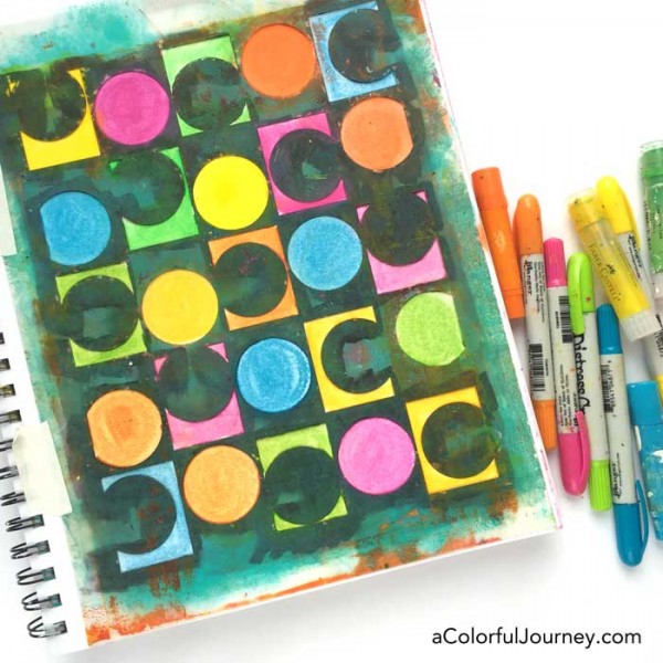 Video comparing distress crayons and gelatos in an art journal with Carolyn Dube