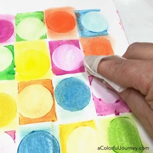 Video comparing distress crayons and gelatos in an art journal with Carolyn Dube