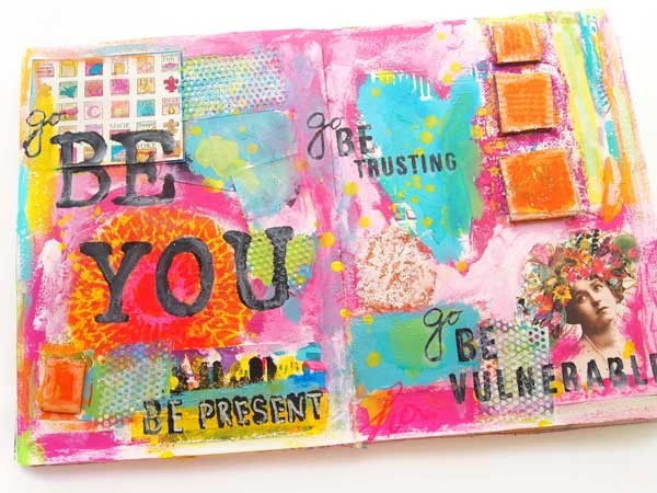 In person art journaling workshop with Carolyn Dube called Letting Yourself Play
