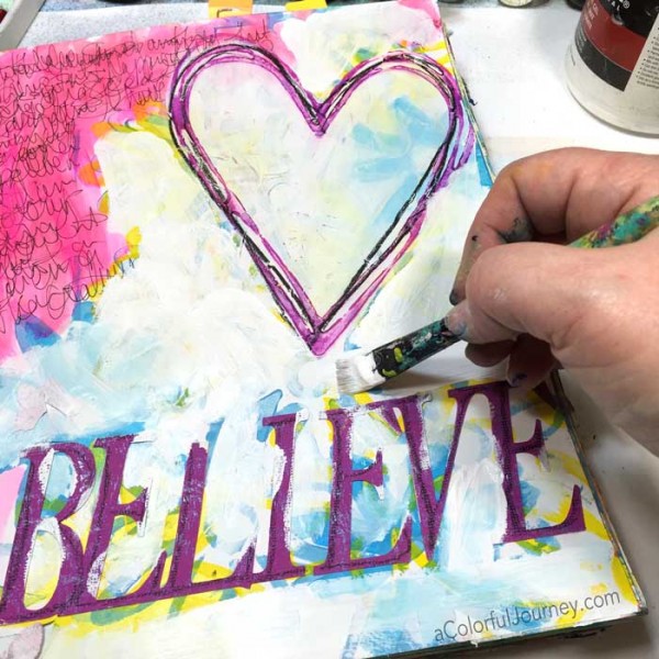 Video sharing how Carolyn took an old art journal page and made it sparkle!