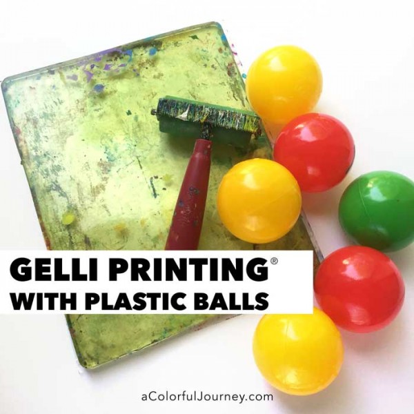 Video tutorial sharing how to use plastic balls while gelli printing® to make colorful patterns