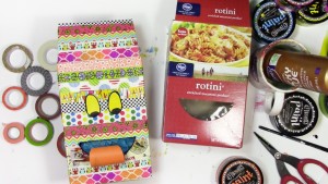Upcycling a pasta box with washi tapes to make a fun gift box!