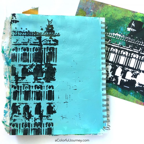 Paris Polka Dots...an art journaling tutorial using printable collage elements and stencils by Carolyn Dube