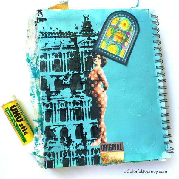 Paris Polka Dots...an art journaling tutorial using printable collage elements and stencils by Carolyn Dube