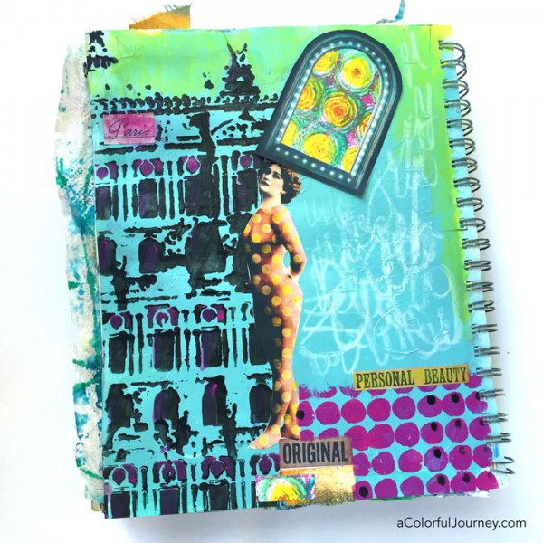 Paris Polka Dots...an art journaling tutorial using printable collage elements and stencils by Carolyn Dube