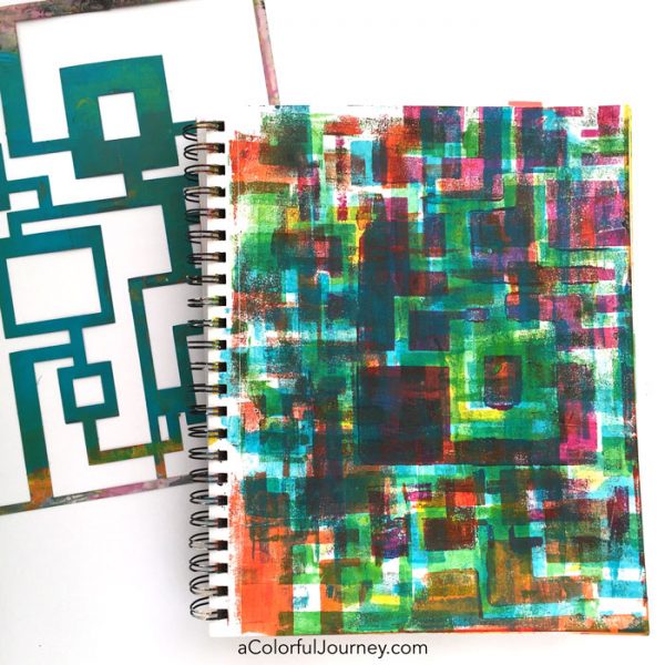 Gel printing with stencils tutorial sharing how to build up layers in an art journal by Carolyn Dube