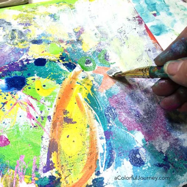 Colorful mixed media play by Carolyn Dube