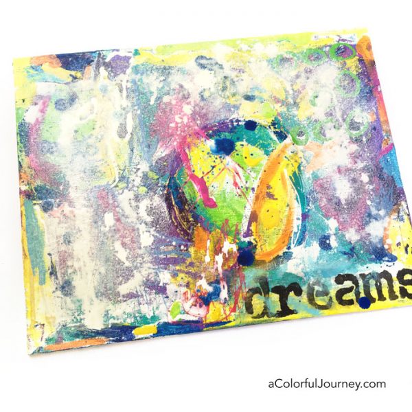 Colorful mixed media play by Carolyn Dube