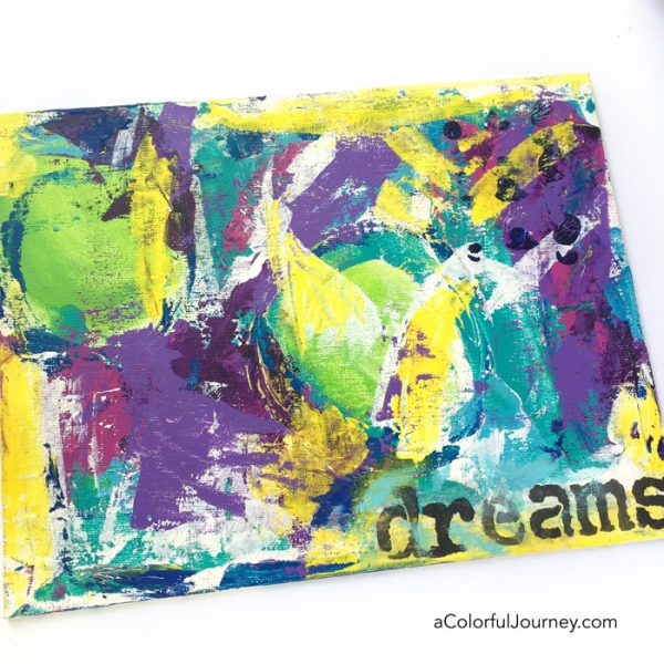 Colorful mixed media play by Carolyn Dube