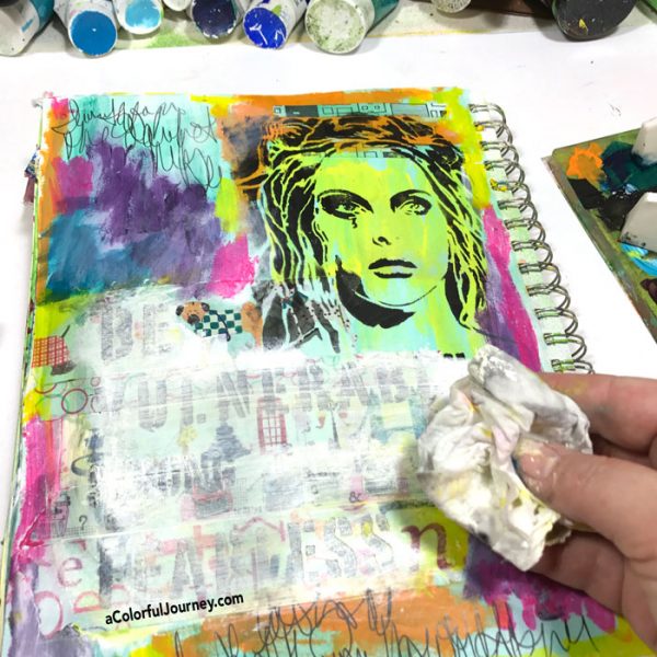 Using washi tape and stencils and an OOPS to build an art journal page tutorial by Carolyn Dube