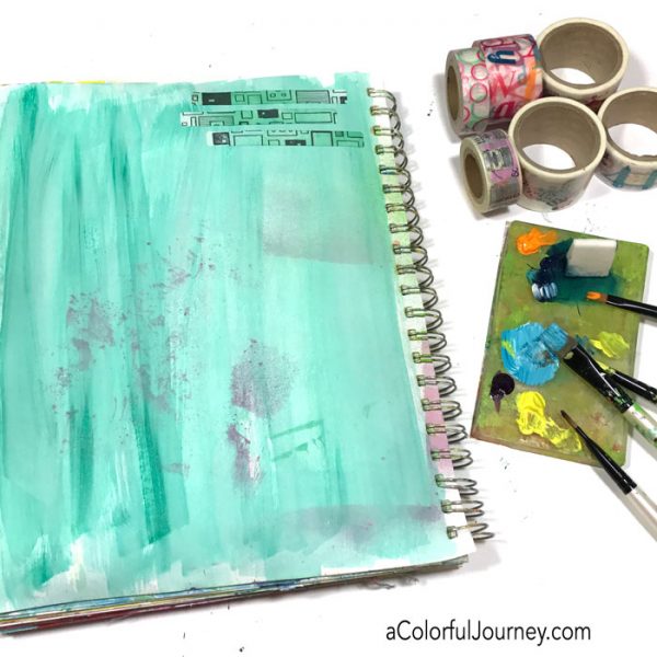 Using washi tape and stencils and an OOPS to build an art journal page tutorial by Carolyn Dube