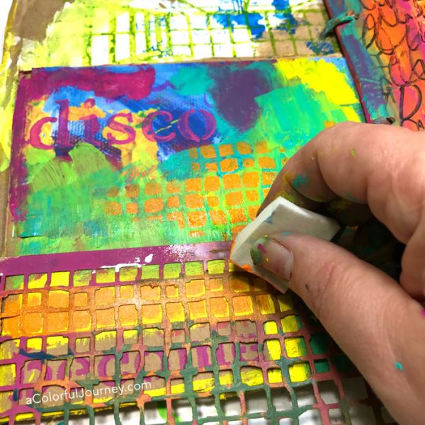 Playing in a cardboard art journal with color and pattern video tutorial by Carolyn Dube