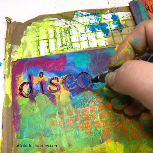 Playing in a cardboard art journal with color and pattern video tutorial by Carolyn Dube