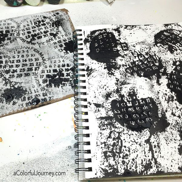 Playing around with a stencil and spray ink on cardboard video tutorial by Carolyn Dube