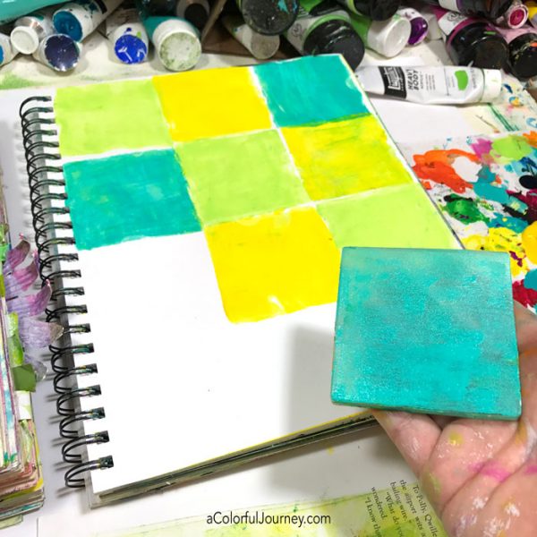 Using a gel plate to make a grid inspired by Matisse's cut outs tutorial by Carolyn Dube