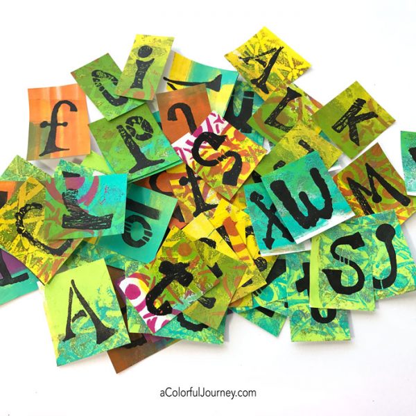 Cardmaking using gel prints and an alphabet stencil tutorial by Carolyn Dube
