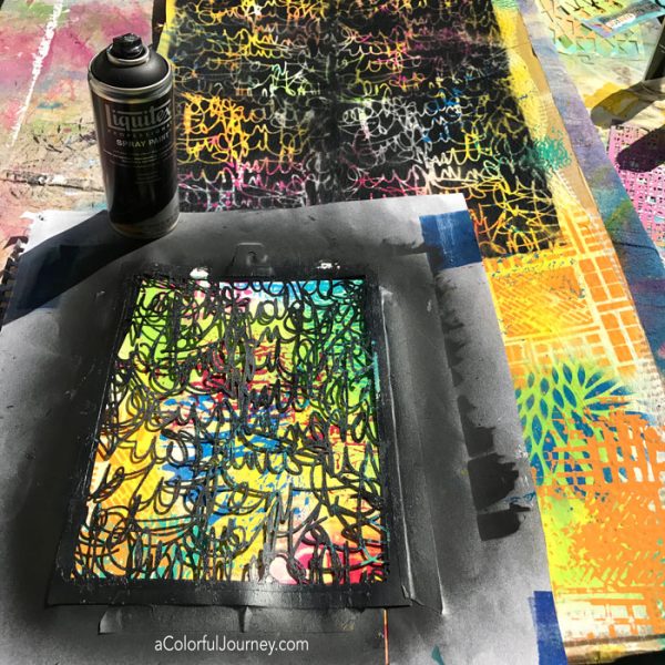This is what happens when I have a big piece of IKEA cardboard, Liquitex spray paint, and StencilGirl stencils video by Carolyn Dube