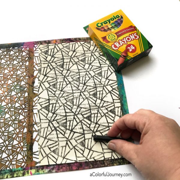 How to make crayon rubbings with stencils on book text video tutorial by Carolyn Dube