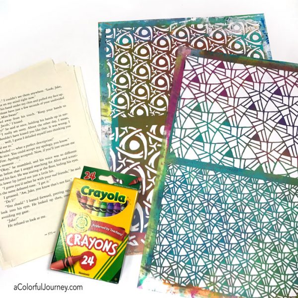 How to make crayon rubbings with stencils on book text video tutorial by Carolyn Dube