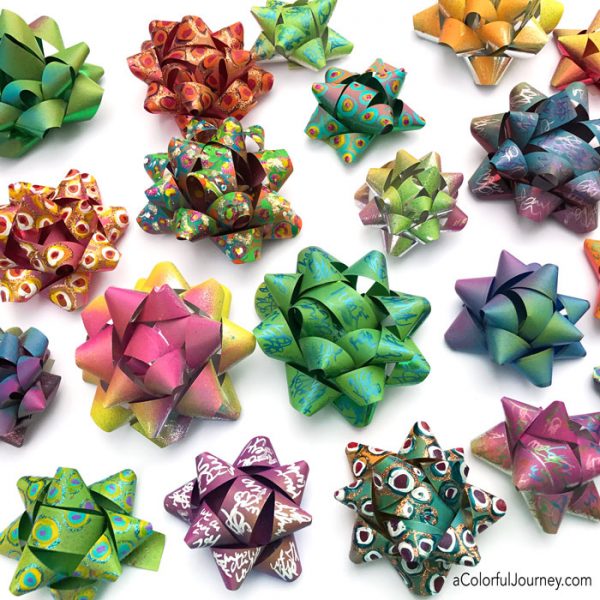 Upcycling leftover holiday bows mixed media style with spray paint tutorial by Carolyn Dube