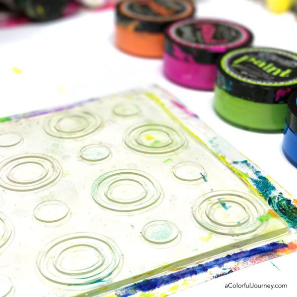 Video tutorial using Impressables Gel Press plate and Dylusions paints by Carolyn Dube
