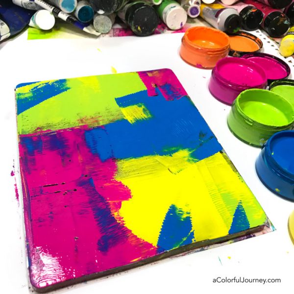 Video tutorial using Impressables Gel Press plate and Dylusions paints by Carolyn Dube