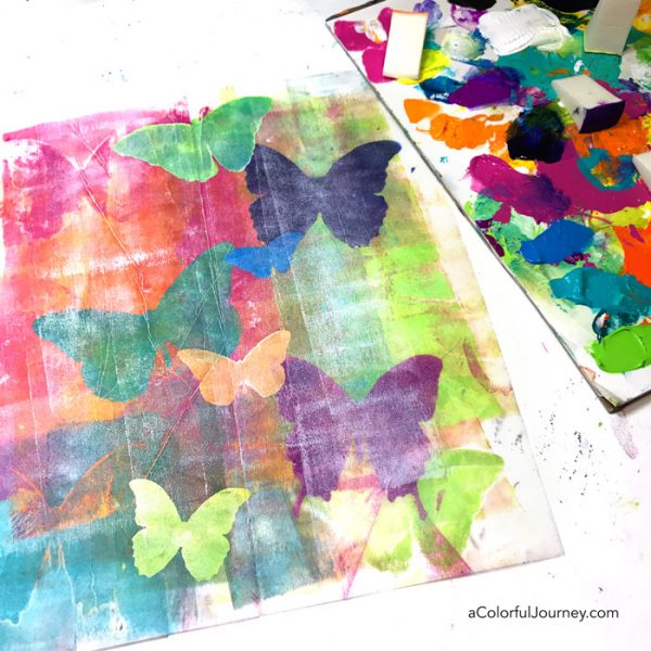 Gel printing and stenciled butterflies to help my Rainbowitis