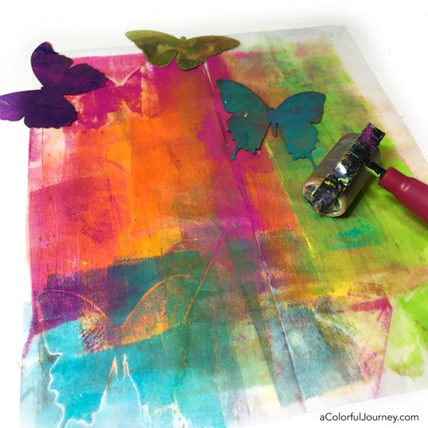 Gel printing and stenciled butterflies to help my Rainbowitis