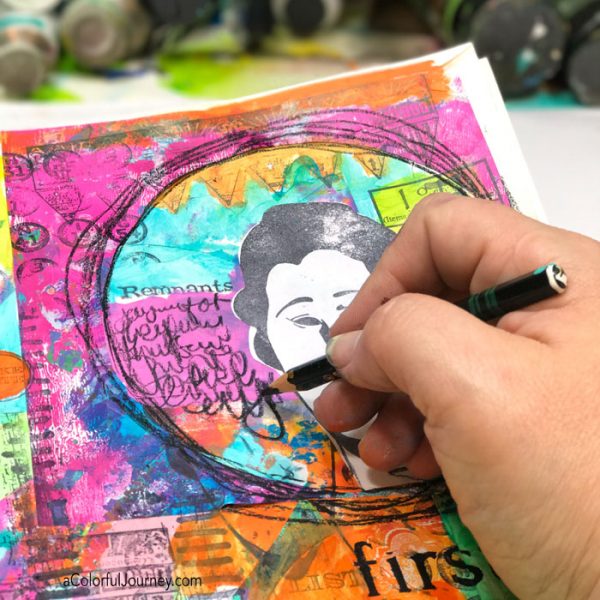 There were so many OOPSies on this page that started by randomly collaging scraps...the rubber stamping OOPS, the ugly pink OOPS, and more! Video by Carolyn Dube