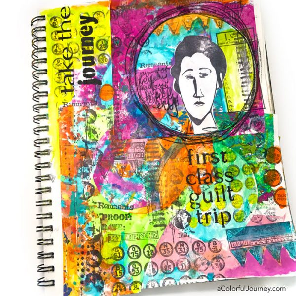 There were so many OOPSies on this page that started by randomly collaging scraps...the rubber stamping OOPS, the ugly pink OOPS, and more! Video by Carolyn Dube