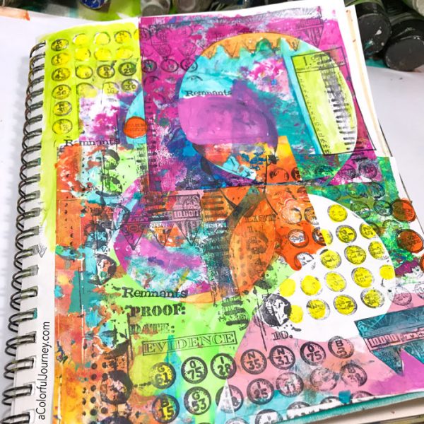 There were so many OOPSies on this page that started by randomly collaging scraps...the rubber stamping OOPS, the ugly pink OOPS, and more! Video by Carolyn Dube