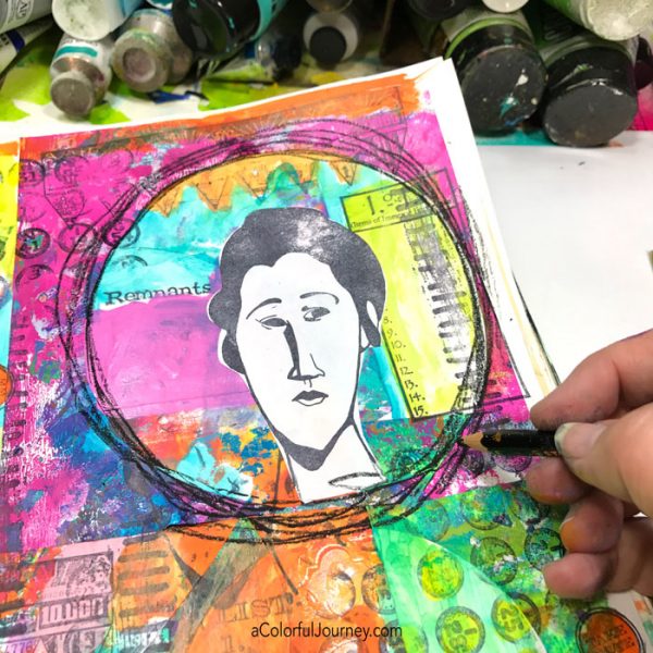 There were so many OOPSies on this page that started by randomly collaging scraps...the rubber stamping OOPS, the ugly pink OOPS, and more! Video by Carolyn Dube