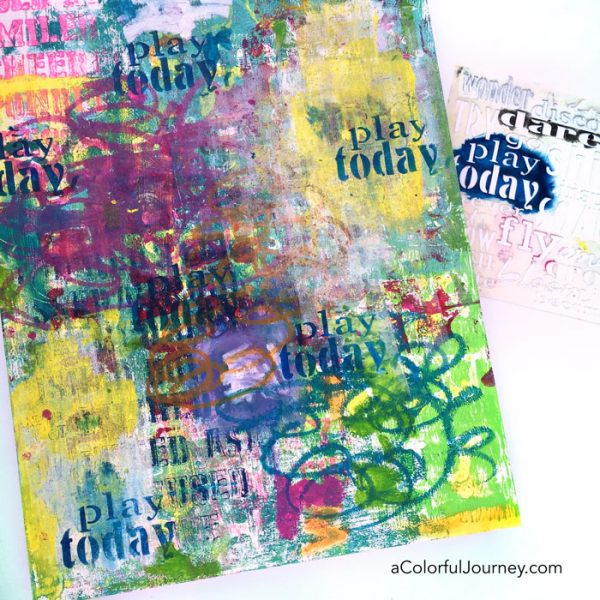 Playing around on a hot mess of a canvas with Stencilgirl stencils and distress crayons