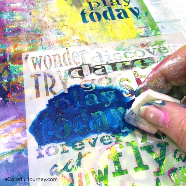 Playing around on a hot mess of a canvas with Stencilgirl stencils and distress crayons