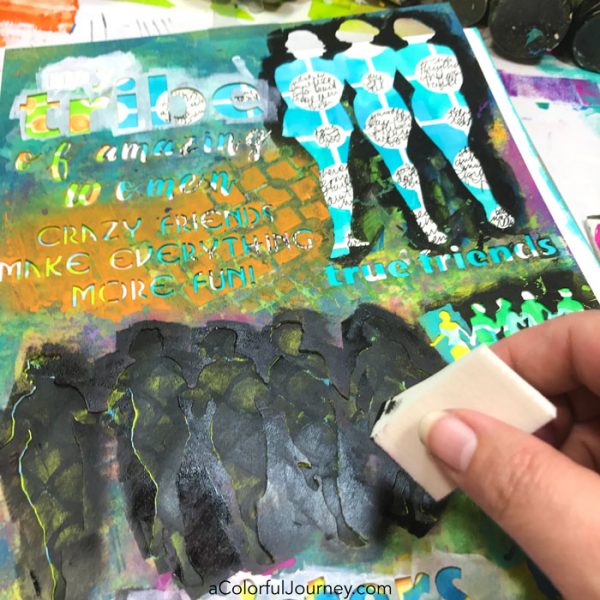 The Black Paint OOPS in my Art Journal that started with stenciling video by Carolyn Dube