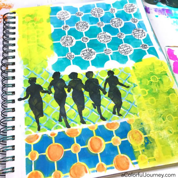 The Black Paint OOPS in my Art Journal that started with stenciling video by Carolyn Dube